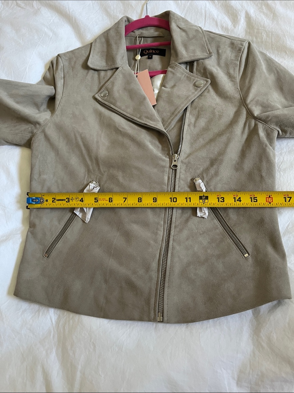 Quince Suade goat Leather Jacket small grey sand biker side zip jacket - Picture 12 of 13
